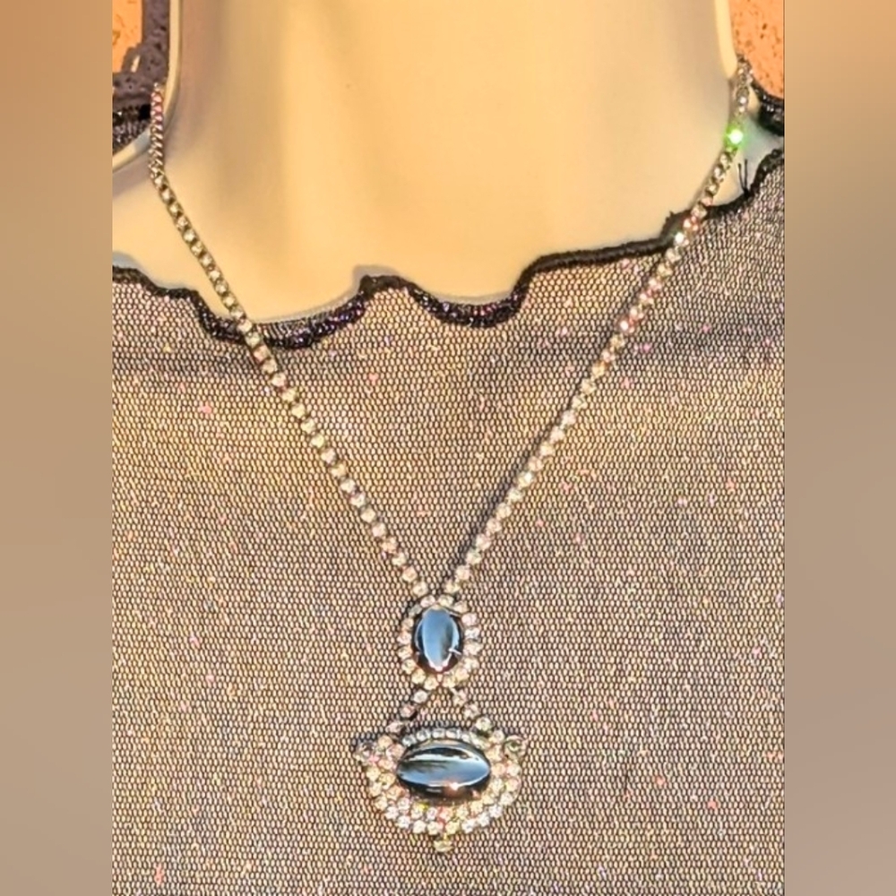 Vintage Park Lane "Rhythm" Necklace - Hematite & Rhinestone Statement